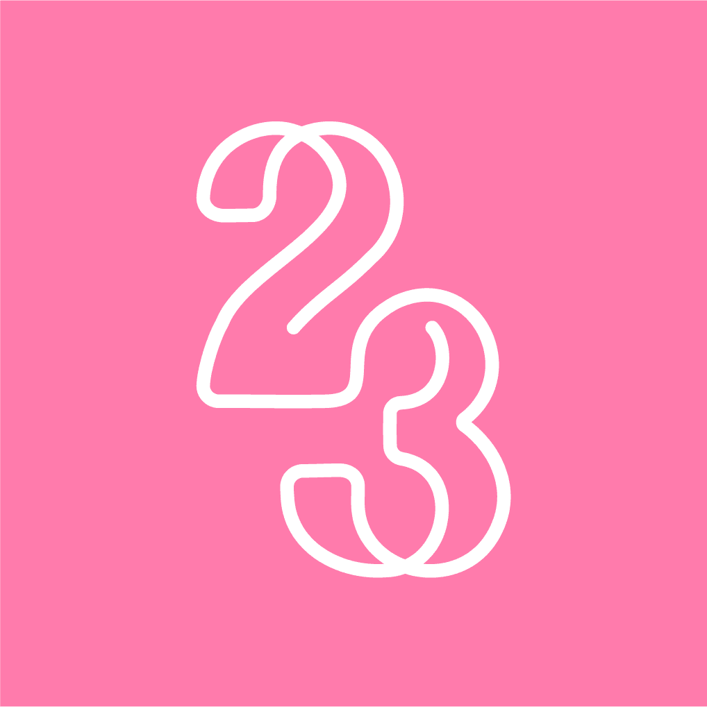 Outlined interlocking numerals on pink