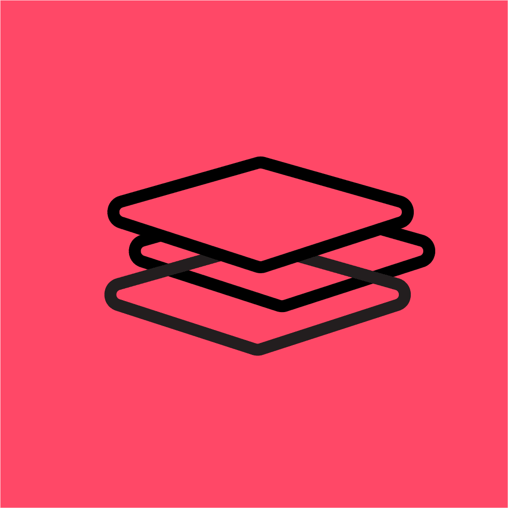 Black stacked-layer symbol on coral