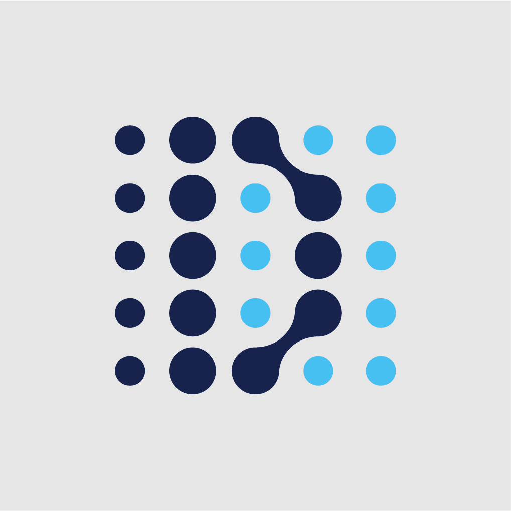 Blue circular pattern forming an abstract symbol