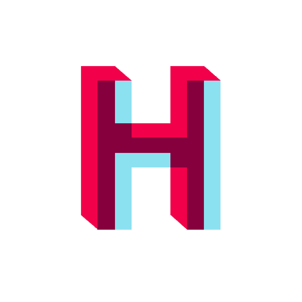 Dimensional pink and blue H letterform