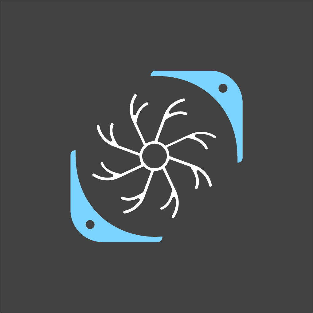 Blue and white radial symbol on charcoal