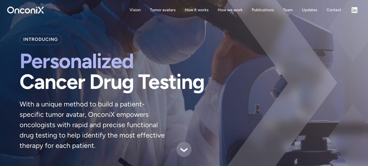 OnconiX public website introducing personalised oncology
